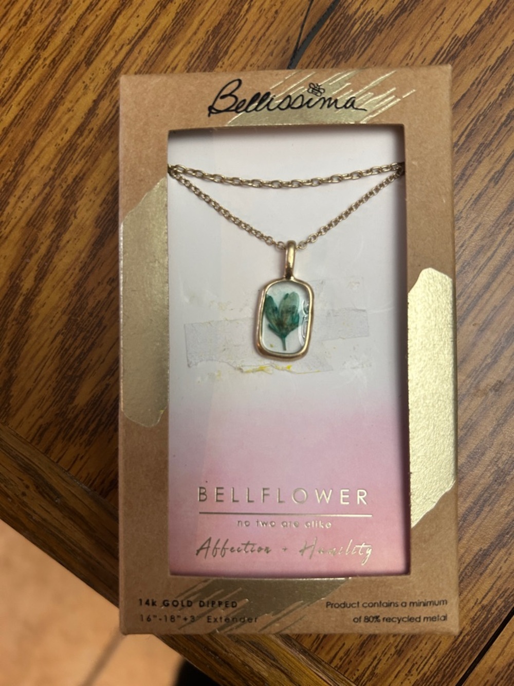 Bellissima Bellflower Gold-Plated Pendant Necklace with Green Inlay